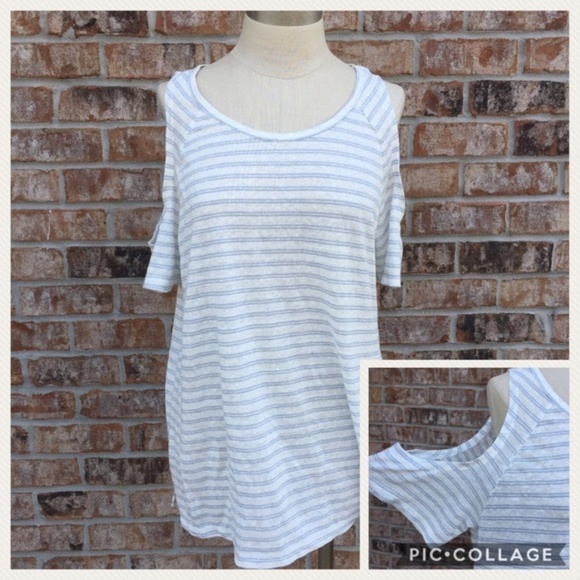 NWT Sanctuary Cold Shoulder Top Blue/Ivory S - Picture 1 of 7